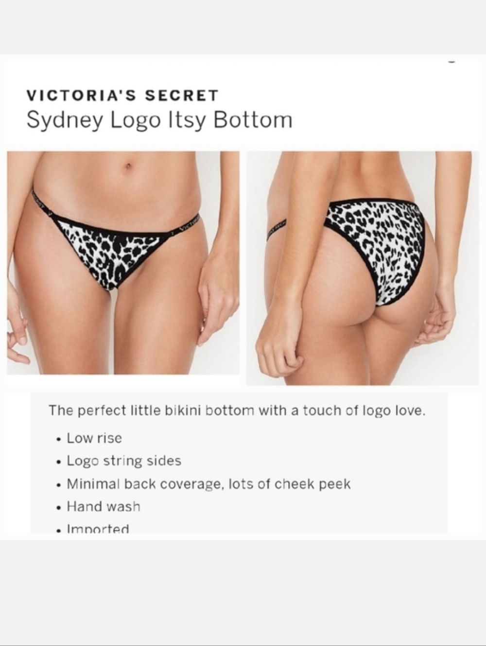 Victoria's secret very sexy Sydney logo itsy swim bikini bottom MED Leopard